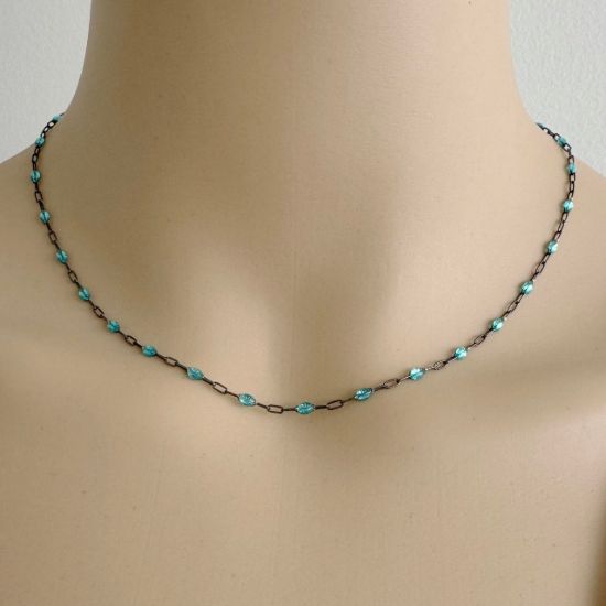 Wholesale oxidized sterling silver paperclip chain bracelet anklet necklace with December Birthstone - Turquoise