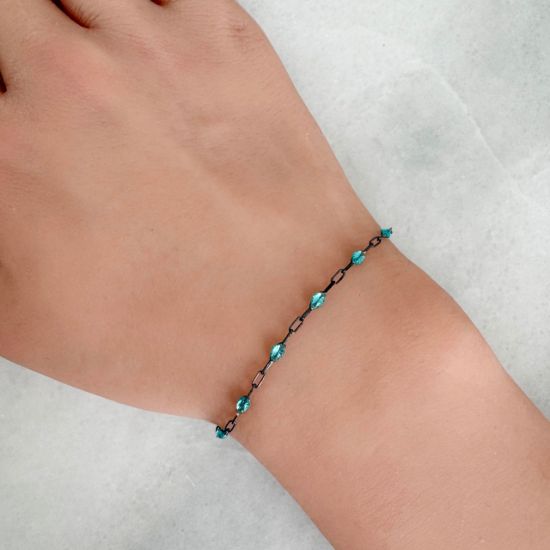 Wholesale oxidized sterling silver paperclip chain bracelet anklet necklace with December Birthstone - Turquoise