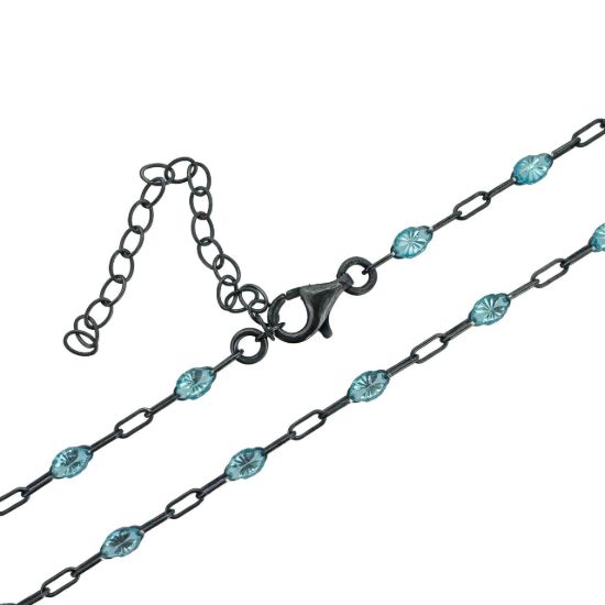 Wholesale oxidized sterling silver paperclip chain bracelet anklet necklace with March Birthstone - Aqua
