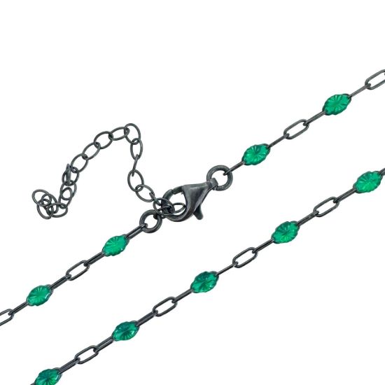 Wholesale oxidized sterling silver paperclip chain bracelet anklet necklace with May Birthstone - Emerald