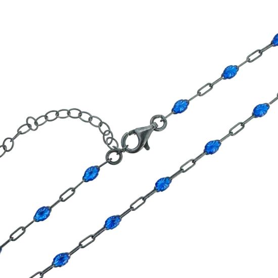 Wholesale oxidized sterling silver paperclip chain bracelet anklet necklace with September Birthstone - Blue Sapphire