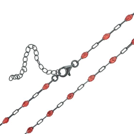 Wholesale oxidized sterling silver paperclip chain bracelet anklet necklace with July Birthstone - Ruby