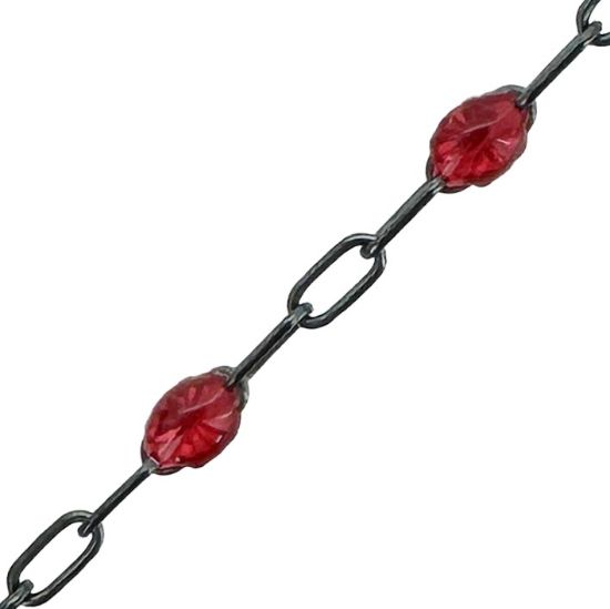 Wholesale bulk oxidized sterling silver paperclip chain by the foot with January Birthstone - Garnet