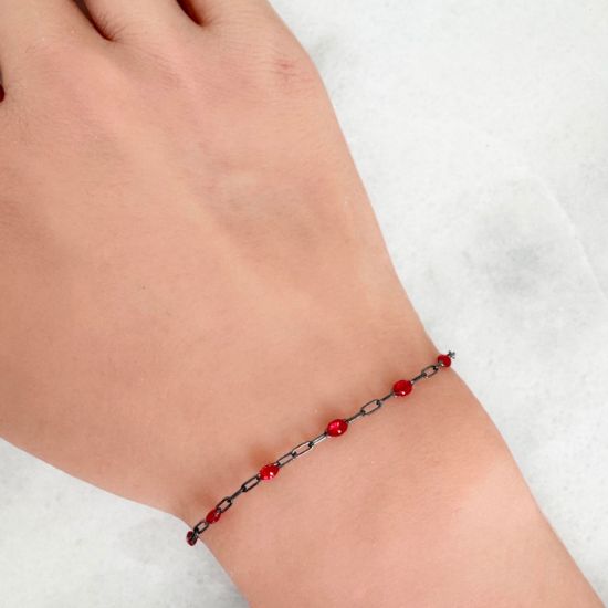 Wholesale bulk oxidized sterling silver paperclip chain by the foot with January Birthstone - Garnet