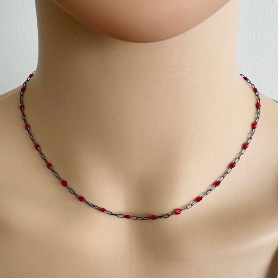Wholesale bulk oxidized sterling silver paperclip chain by the foot with January Birthstone - Garnet