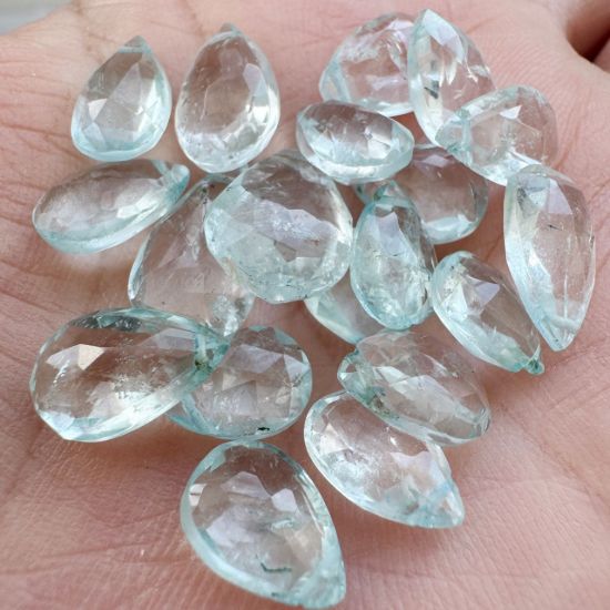 Wholesale Semiprecious Gemstone Beads -100% Genuine Blue Topaz Gemstone Bead - Faceted Pear Shape  (5 PCS)