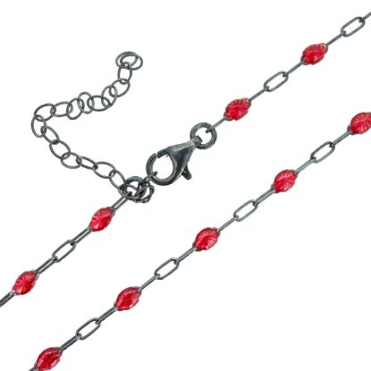 Wholesale oxidized sterling silver paperclip chain bracelet anklet necklace with January Birthstone - Garnet