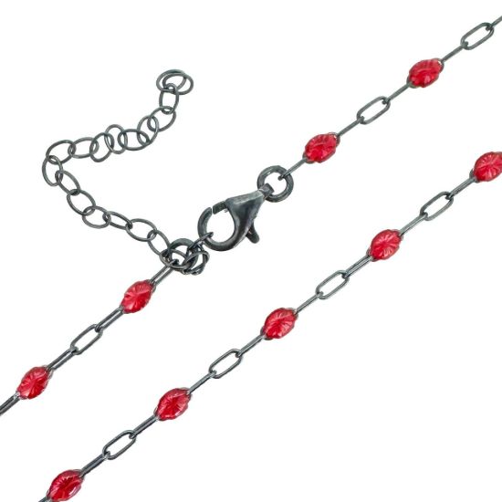 Wholesale oxidized sterling silver paperclip chain bracelet anklet necklace with January Birthstone - Garnet