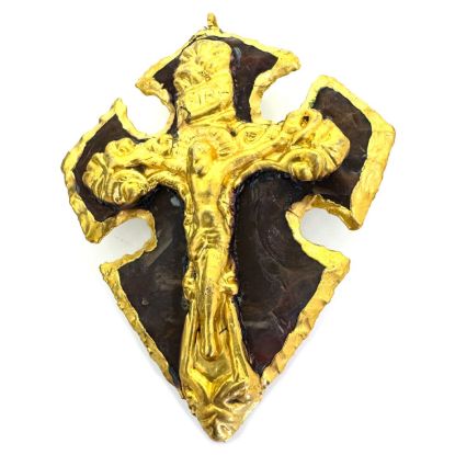 Wholesale Natural Agate Jasper Cross Pendant for Necklace, 24K Gold Plated Brass Crucifix-Holy Cross Pendant 