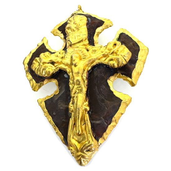Wholesale Natural Agate Jasper Cross Pendant for Necklace, 24K Gold Plated Brass Crucifix-Holy Cross Pendant 