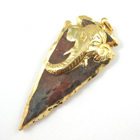 Wholesale Elephant Pendant-Gold plated Jasper  Arrowhead Spear Pendant
