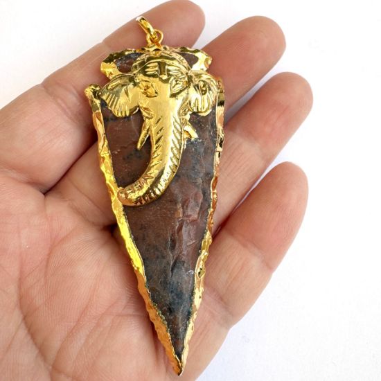 Wholesale Elephant Pendant-Gold plated Jasper  Arrowhead Spear Pendant