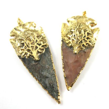 Wholesale Tree of Life Pendant-Gold plated Jasper  Arrowhead Spear Pendant  