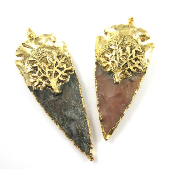 Wholesale Tree of Life Pendant-Gold plated Jasper  Arrowhead Spear Pendant  