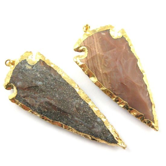 Wholesale Tree of Life Pendant-Gold plated Jasper  Arrowhead Spear Pendant  