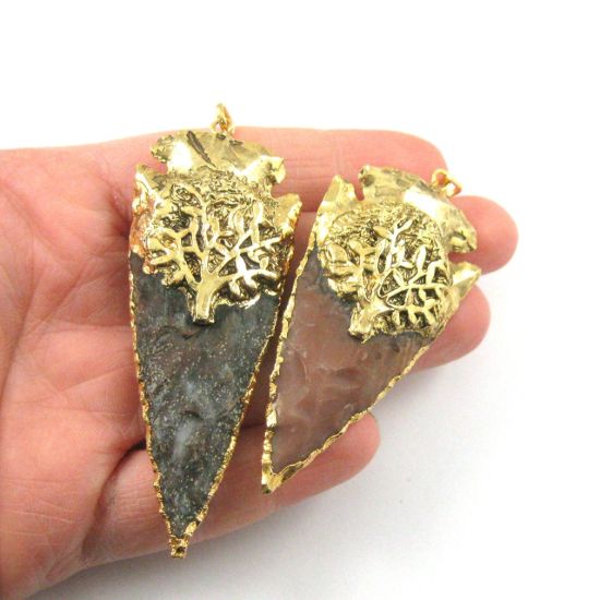 Wholesale Tree of Life Pendant-Gold plated Jasper  Arrowhead Spear Pendant  