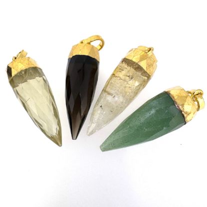 Wholesale Natural Gemstone Faceted Spike Pendant with Gold plated Bail- 35mm