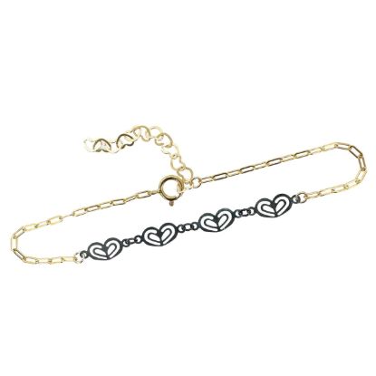 Wholesale oxidized silver heart adjustable bracelet with gold filled extender chain.