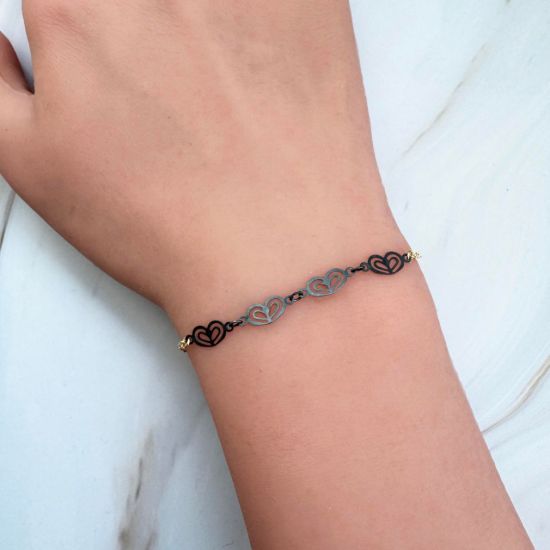 Wholesale oxidized silver heart adjustable bracelet with gold filled extender chain.