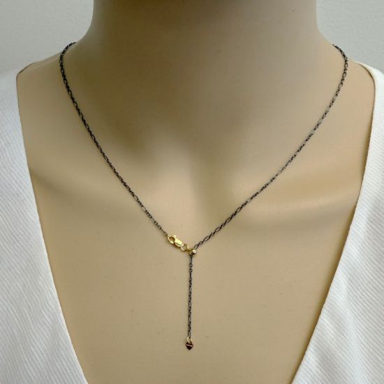 Wholesale Oxidized Sterling Silver 3+1 Cable Chain Necklace with 1/20 14K Gold Filled Clasp-Adjustable with Sliding Bead up to 22"