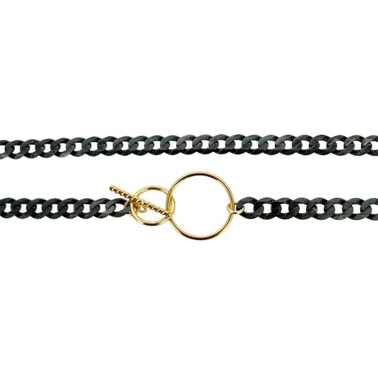 Wholesale Oxidized 925 Sterling Silver Diamond Cut Curb Chain Necklace with 1/20 14K Gold Filled Toggle