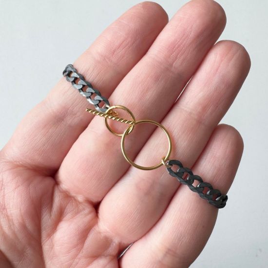 Wholesale Oxidized 925 Sterling Silver Diamond Cut Curb Chain Necklace with 1/20 14K Gold Filled Toggle