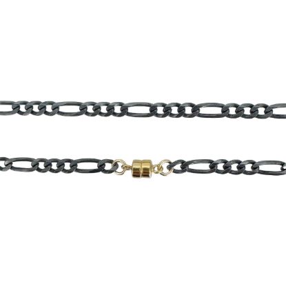 Wholesale Oxidized 925 Sterling Silver Figaro Chain Necklace with 1/20 14K Gold Filled Magnetic Clasp