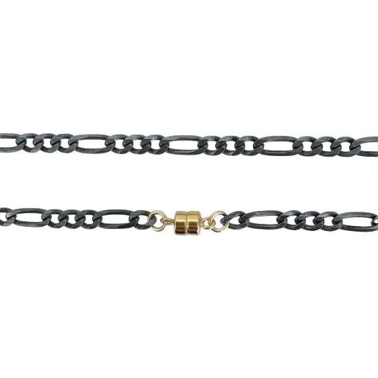 Wholesale Oxidized 925 Sterling Silver Figaro Chain Necklace with 1/20 14K Gold Filled Magnetic Clasp