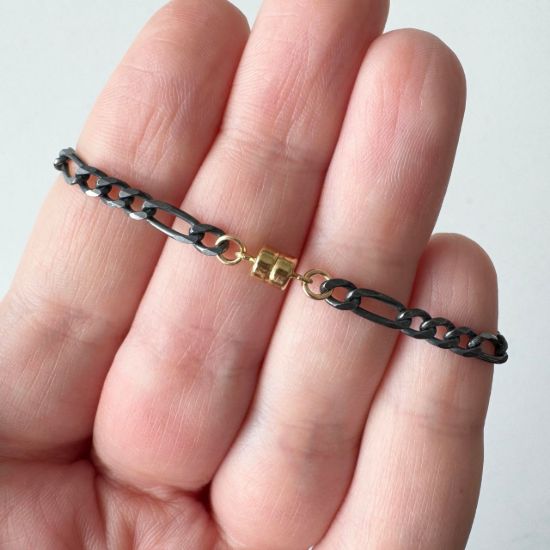 Wholesale Oxidized 925 Sterling Silver Figaro Chain Necklace with 1/20 14K Gold Filled Magnetic Clasp