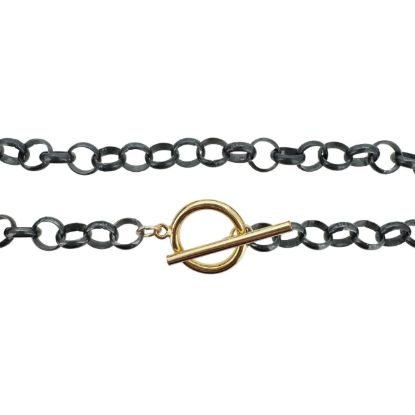 Wholesale oxidized sterling silver chunky rolo chain necklace with gold filled toggle closure