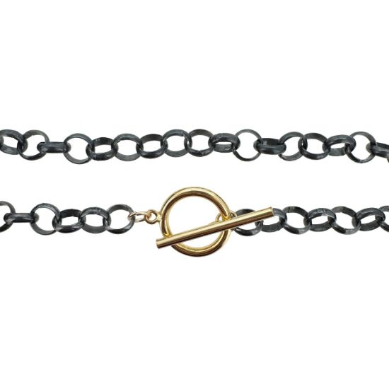 Wholesale oxidized sterling silver chunky rolo chain necklace with gold filled toggle closure