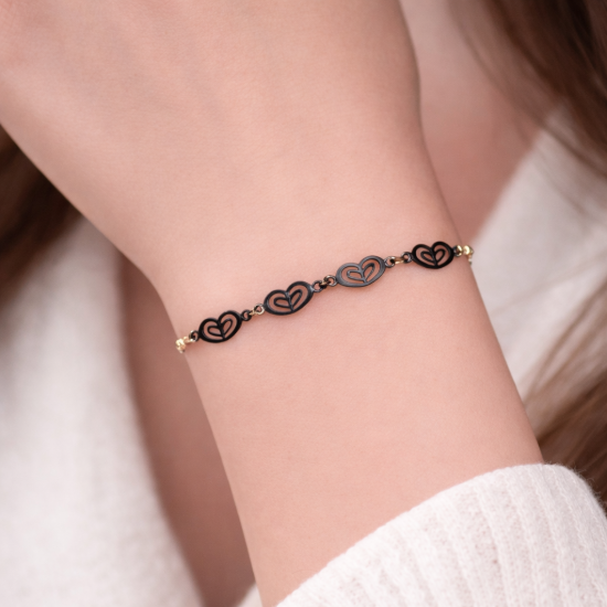 Wholesale oxidized silver heart adjustable bracelet with gold filled extender chain.