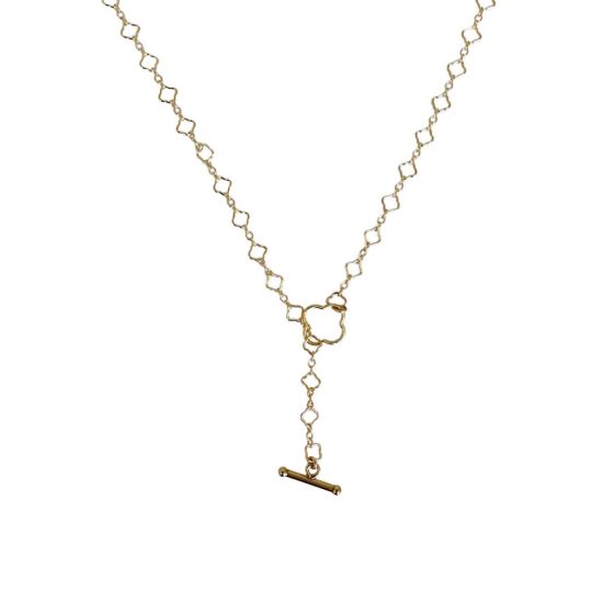Wholesale gold filled clover shaped chain adjustable lariat necklace with toggle
