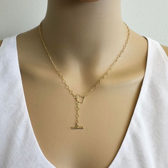 Wholesale gold filled clover shaped chain adjustable lariat necklace with toggle