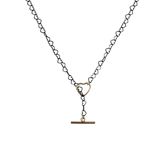 wholesale heart shaped chain lariat necklace toggle oxidized sterling silver gold filled
