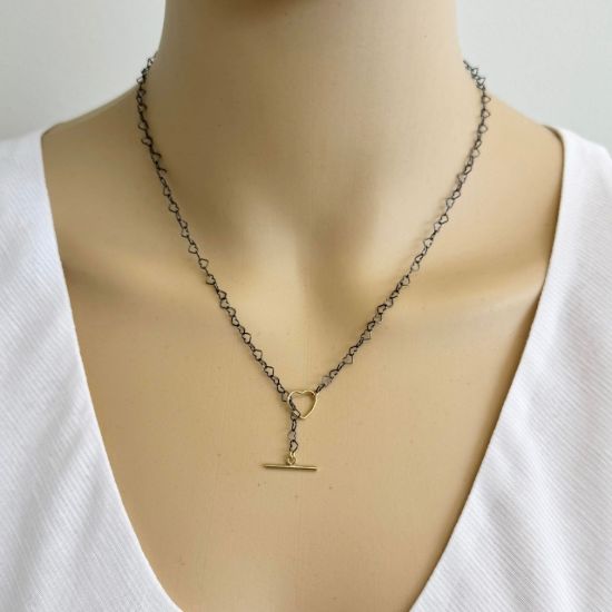 wholesale heart shaped chain lariat necklace toggle oxidized sterling silver gold filled