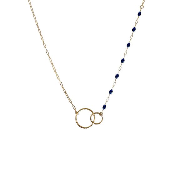 wholesale gold filled birthstone enamel chain necklace blue sapphire september