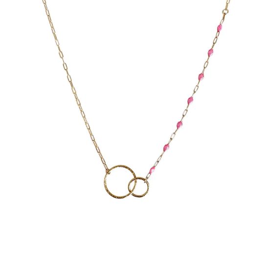 wholesale gold filled birthstone enamel chain necklace pink october
