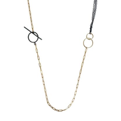 wholesale oxidized sterling silver and gold filled long necklace toggle clasp