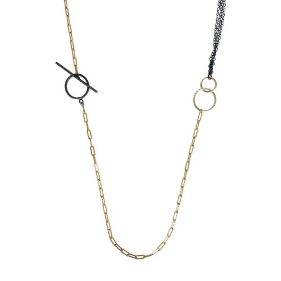 wholesale oxidized sterling silver and gold filled long necklace toggle clasp