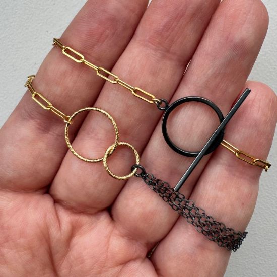 wholesale oxidized sterling silver and gold filled long necklace toggle clasp