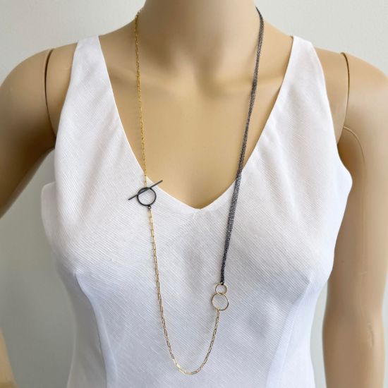 wholesale oxidized sterling silver and gold filled long necklace toggle clasp