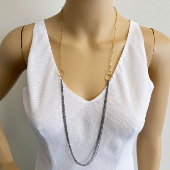 wholesale oxidized sterling silver and gold filled long necklace toggle clasp