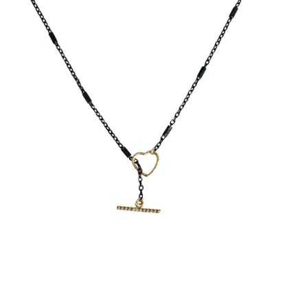 wholesale oxidized sterling silver satellite lariat chain necklace with gold filled heart toggle