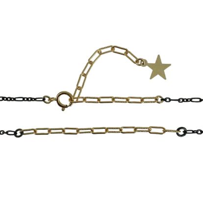 wholesale adjustable oxidized sterling silver cable chain necklace lariat with gold filled spring ring clasp and star charm