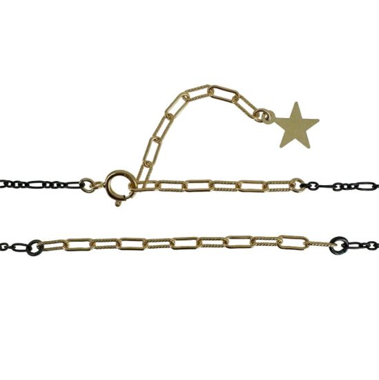 wholesale adjustable oxidized sterling silver cable chain necklace lariat with gold filled spring ring clasp and star charm