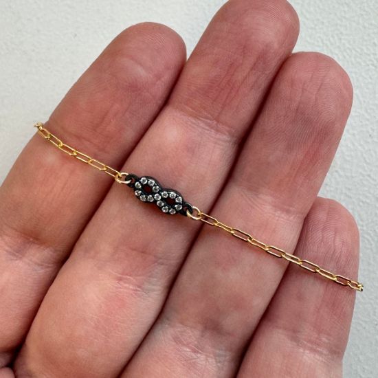 wholesale gold filled paperclip adjustable chain bracelet with oxidized sterling silver infinity charm connector