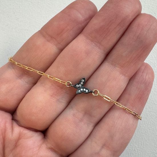 wholesale gold filled paperclip adjustable chain bracelet with oxidized sterling silver butterfly charm connector
