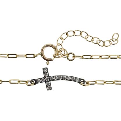 wholesale gold filled paperclip adjustable chain bracelet with oxidized sterling silver cross charm connector
