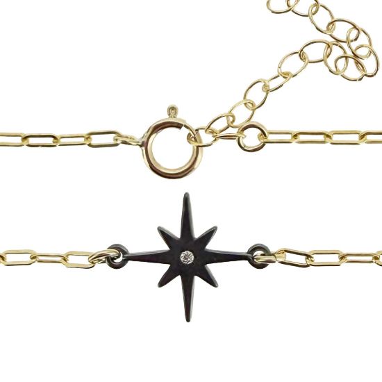 wholesale gold filled paperclip adjustable chain bracelet with oxidized sterling silver north star charm connector
